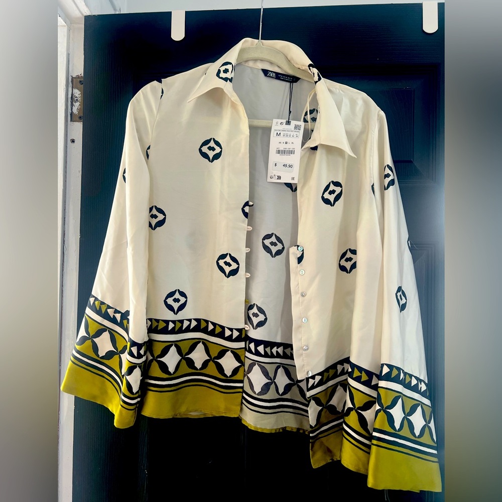 Zara Printed Button Down Top